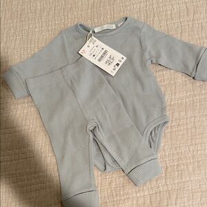 Zara Gray Baby Onesie and Pants Set NWT